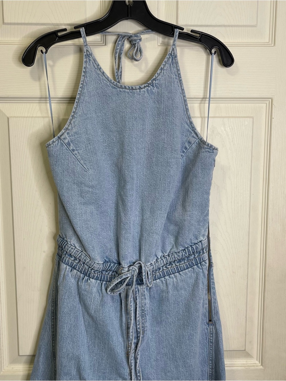 Abercrombie & Fitch High-Neck Linen-Blend Denim Balloon Leg Jumpsuit Sz Small - Picture 8 of 9